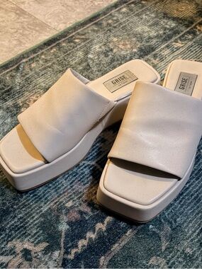 Cream Platform Slide Sandals